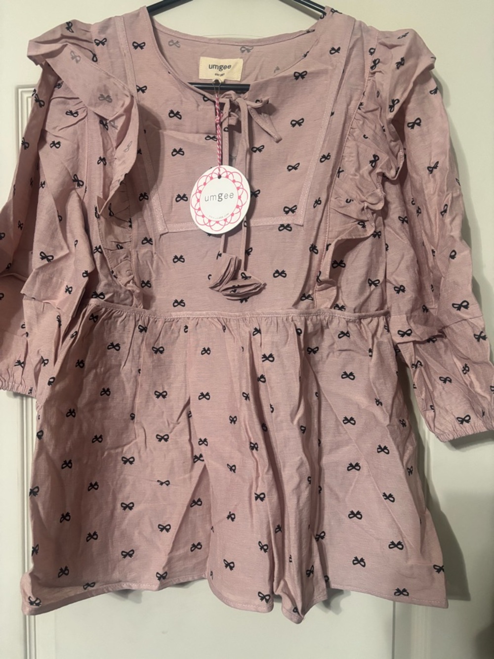 Umgee Mauve Pink Ruffle Bow-Print Top